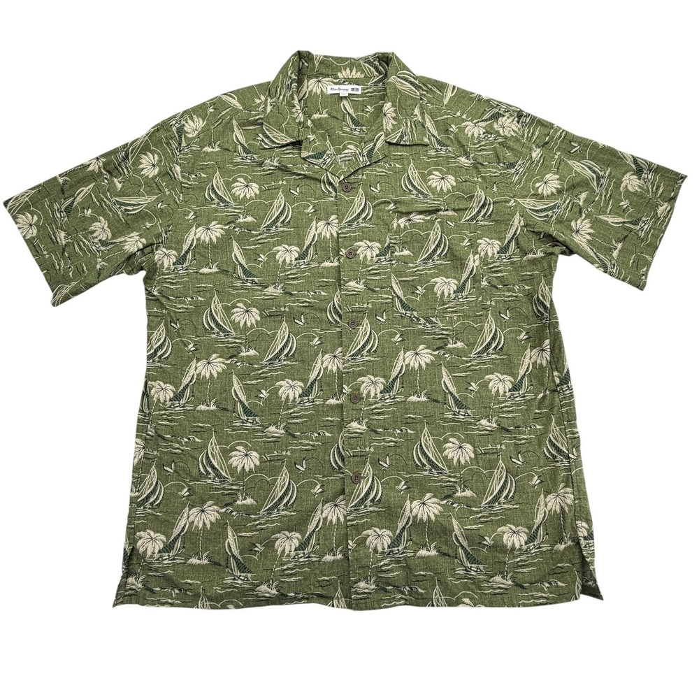 Reyn Spooner + Uniqlo Shirt Mens L Green Short Sleeve Button-Up Hawaiian Print